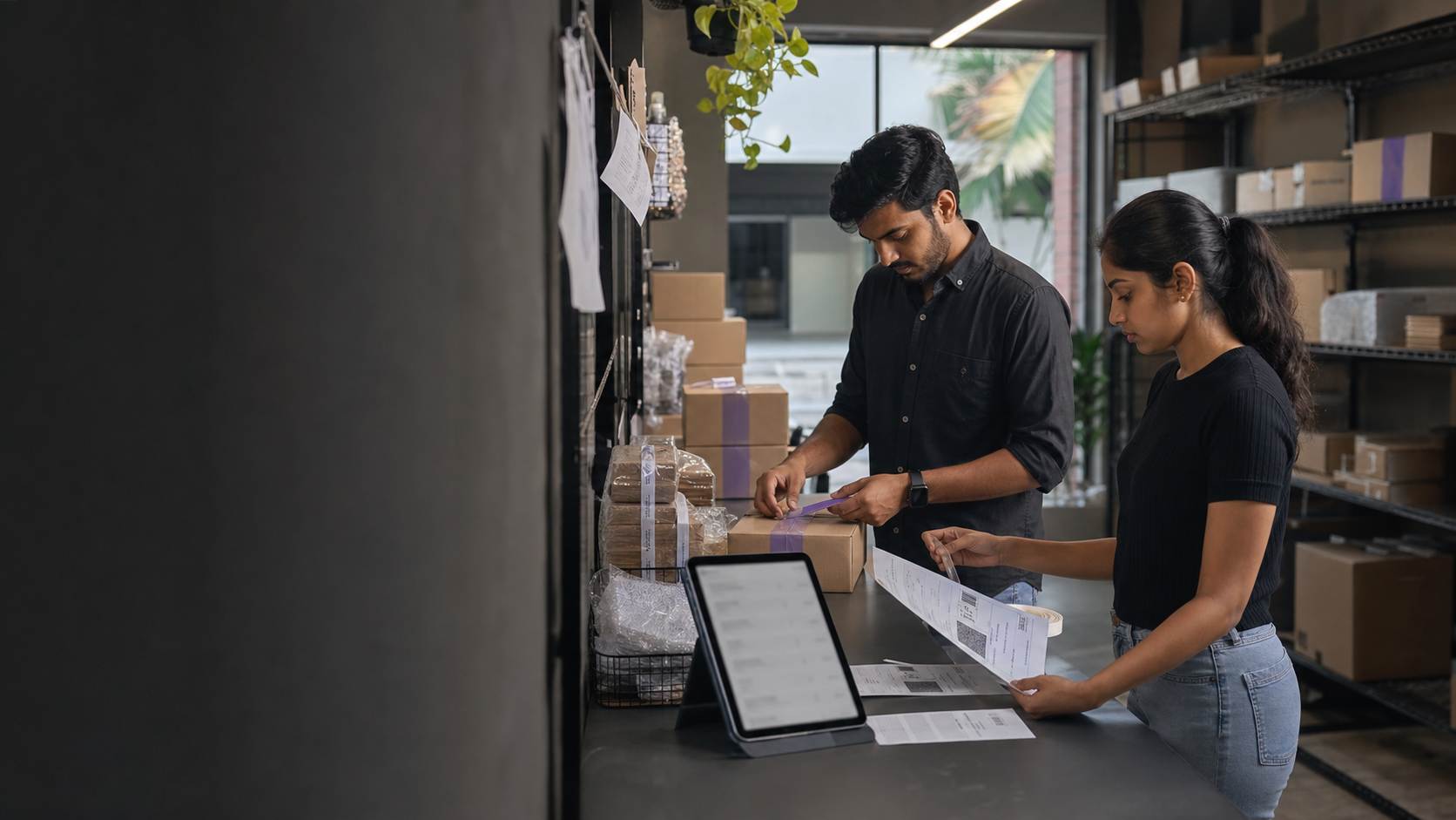 A small business team reviewing and packing customer orders
